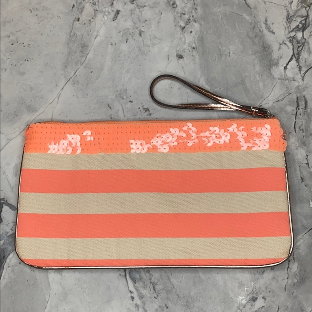 Ann Taylor Loft Coral sequined wristlet
